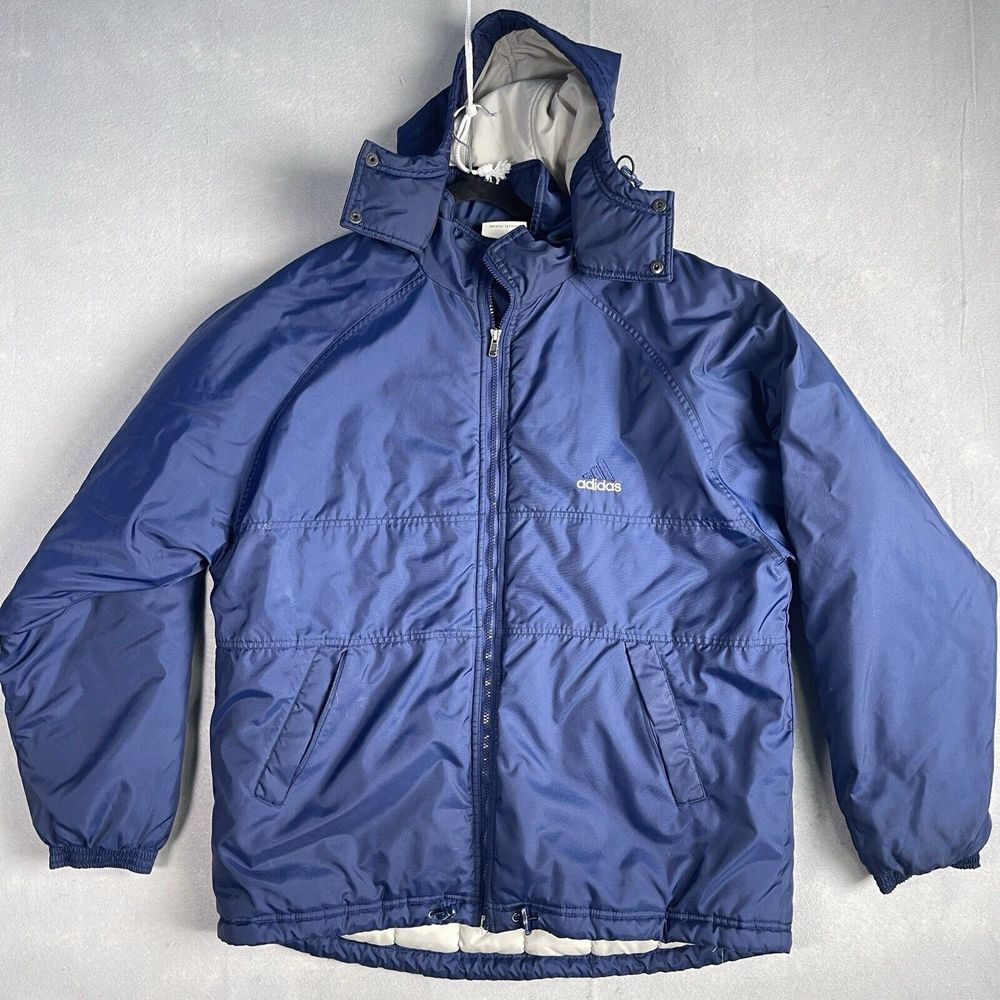 Vintage 90s Adidas Big Logo Parka Anorak‎ Jacket Size Medium Blue Hoodie Y2K